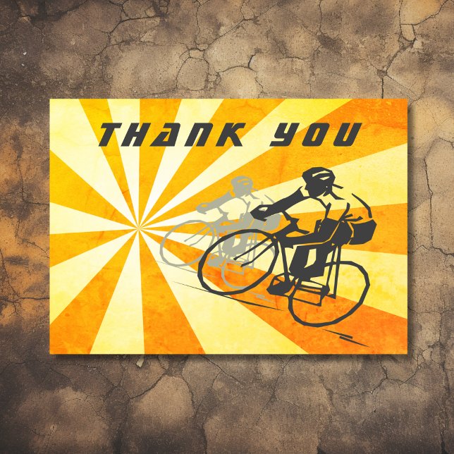 Road Cyclists with Retro Sunburst Thank You Card (Front - Road Cyclists with Retro Sunburst Thank You Card)