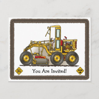 Road Grader Construction Kids Party Invitation