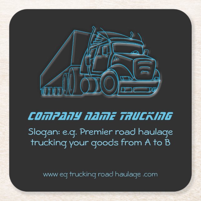 Road Haulage Semi-Truck blue logo Square Paper Coaster (Front)