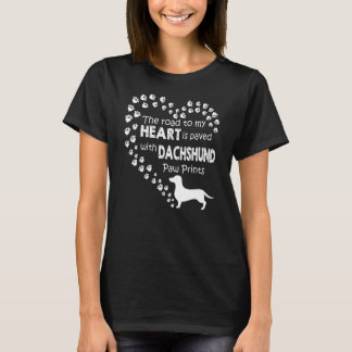 Road Heart Dachshund Paw Prints T-Shirt