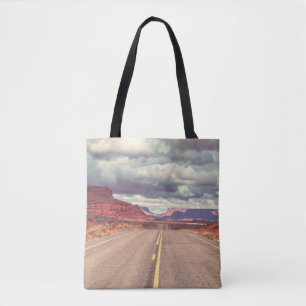Road in the prairie country. Deserted natural trav Tote Bag