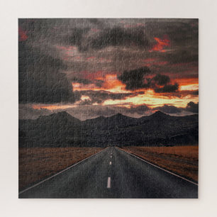 Road into Mountain Sunset Jigsaw Puzzle