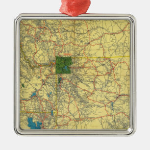 Road map Idaho, Mont, Wyo map Metal Tree Decoration