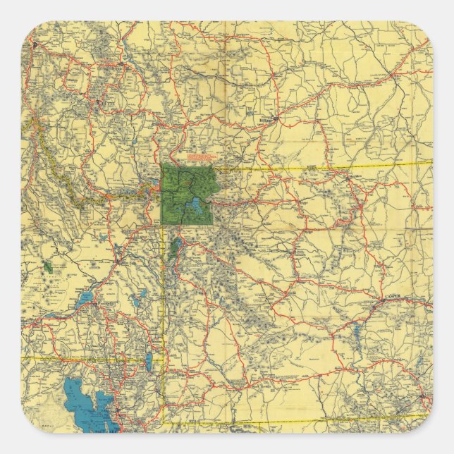 Road map Idaho, Mont, Wyo map Square Sticker (Front)