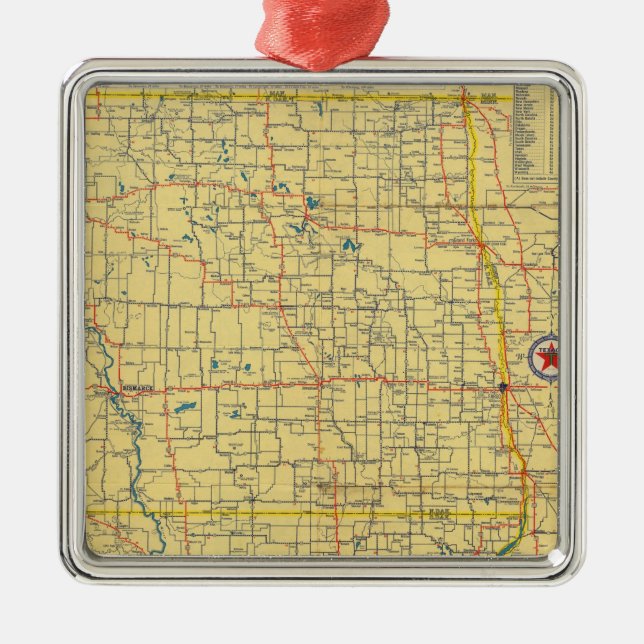 Road map N & S Dakota Metal Tree Decoration (Front)