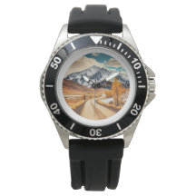 Road & Mountain Black Vintage Leather Watch