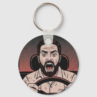 Road Rage Comic – Driver’s Fury Unleashed Key Ring