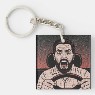 Road Rage Comic – Driver’s Fury Unleashed Key Ring
