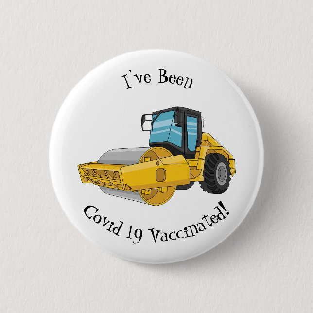 Road roller cartoon illustration 6 cm round badge (Front)