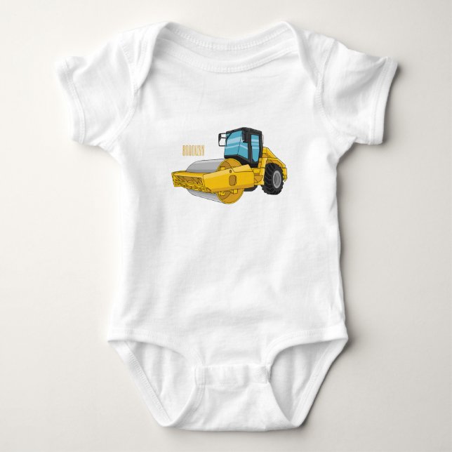Road roller cartoon illustration baby bodysuit (Front)