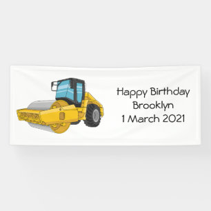Road roller cartoon illustration banner