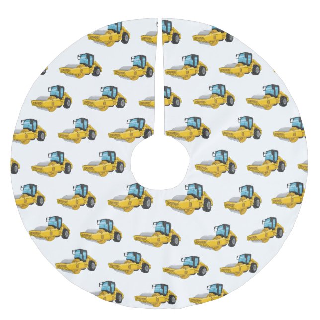 Road roller cartoon illustration brushed polyester tree skirt (Front)