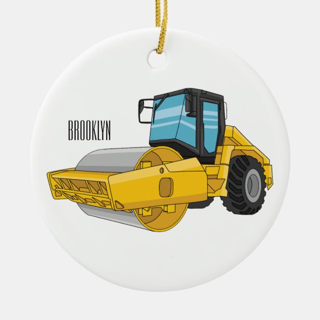 Road roller cartoon illustration ceramic tree decoration (Front)