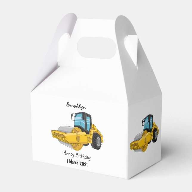 Road roller cartoon illustration favour box (Front Side)