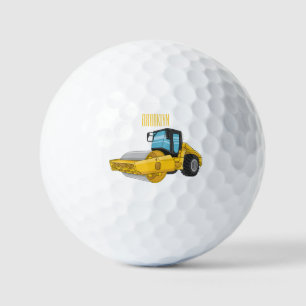 Road roller cartoon illustration golf balls