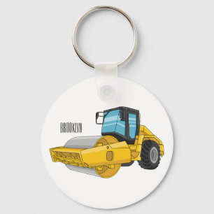 Road roller cartoon illustration key ring