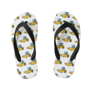 Road roller cartoon illustration kid's flip flops
