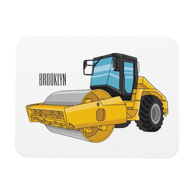 Road roller cartoon illustration magnet (Horizontal)