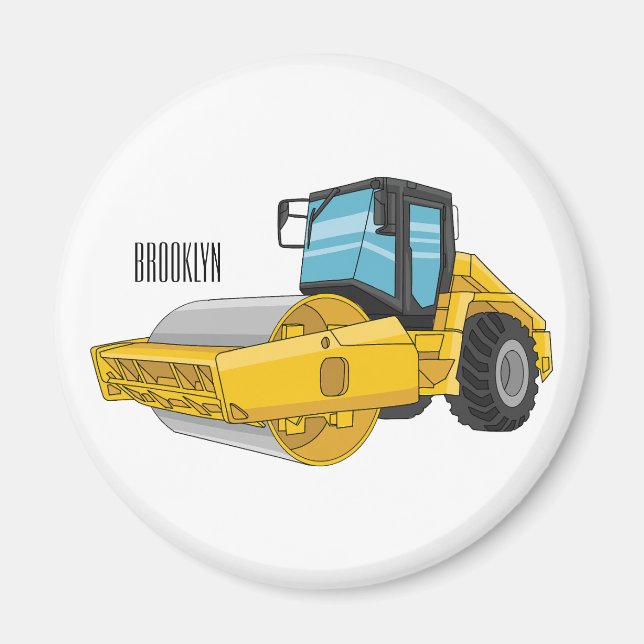 Road roller cartoon illustration magnet (Front)