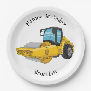 Road roller cartoon illustration paper plate