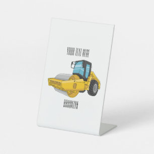 Road roller cartoon illustration pedestal sign