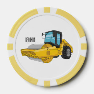 Road roller cartoon illustration poker chips
