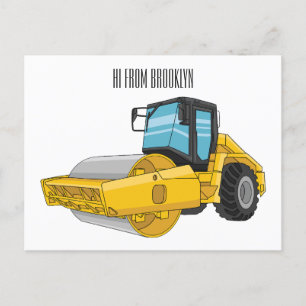 Road roller cartoon illustration postcard