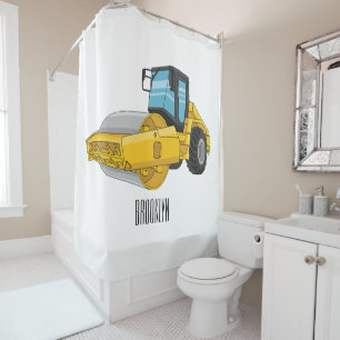 Road roller cartoon illustration shower curtain
