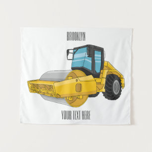 Road roller cartoon illustration tapestry
