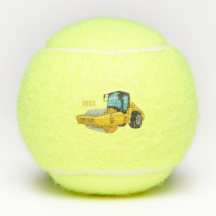 Road roller cartoon illustration tennis balls