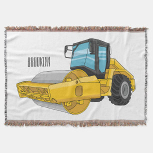 Road roller cartoon illustration throw blanket