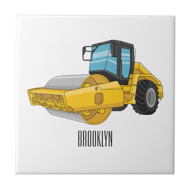 Road roller cartoon illustration tile (Front)