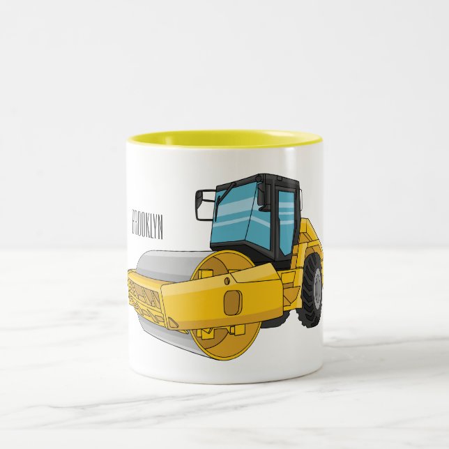 Road roller cartoon illustration Two-Tone coffee mug (Center)
