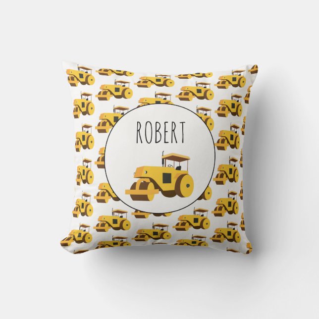 Road Roller Compactor Construction Truck Boys Name Cushion (Front)