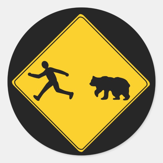 Road Sign- Bear Classic Round Sticker (Front)