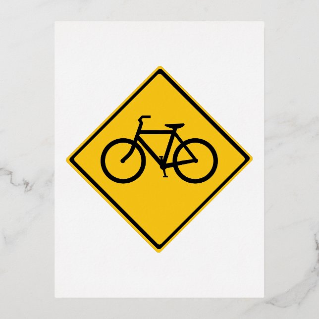 Road Sign Bicycle Foil Holiday Postcard (Front)