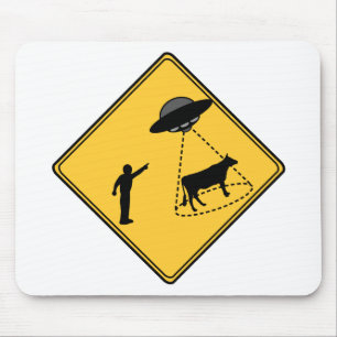 Road Sign- Cow and UFO Mouse Mat