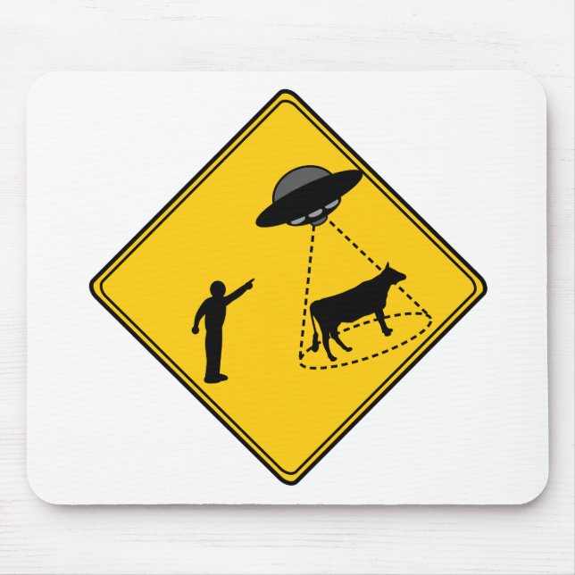 Road Sign- Cow and UFO Mouse Mat (Front)