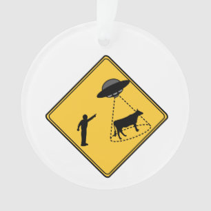 Road Sign- Cow and UFO Ornament