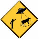 Road Sign- Cow and UFO Photo Sculpture Magnet<br><div class="desc">"Hey,  look at that!" Funny imaginary UFO sign made in the style of a road sign.</div>