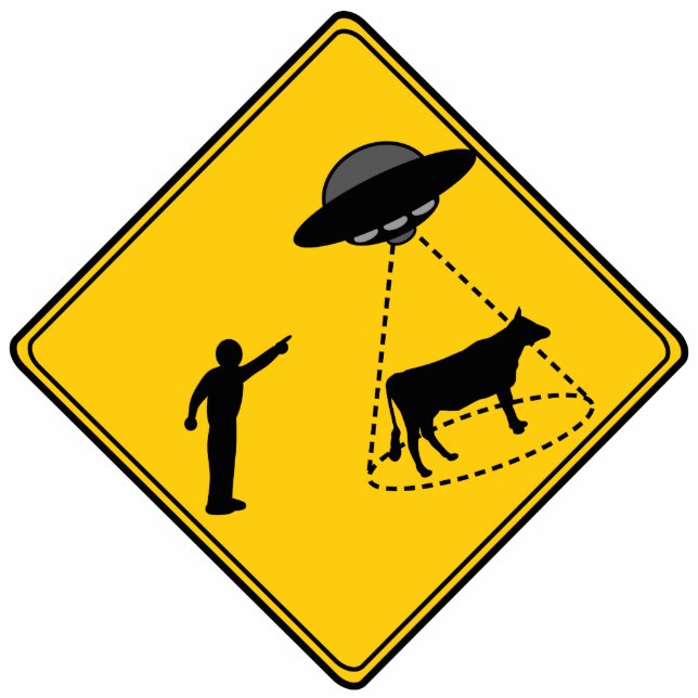 Road Sign- Cow and UFO Photo Sculpture Magnet (Front)