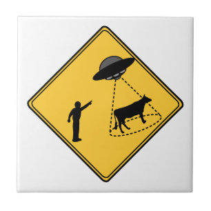 Road Sign- Cow and UFO Tile