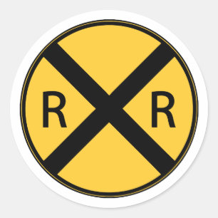Road Sign Railroad Crossing Classic Round Sticker