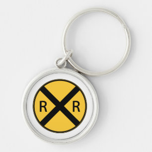 Road Sign Railroad Crossing Key Ring