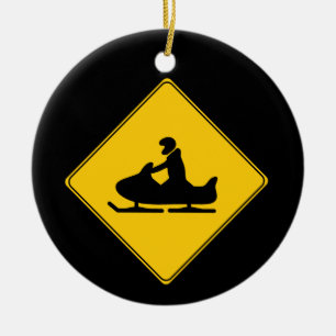 Road Sign- Snowmobile Ceramic Tree Decoration
