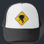 Road Sign- Tornado Trucker Hat<br><div class="desc">Tornado funnel with flying cows on a road sign. Moo... ... ... . A little bit of dark humour that may be funny to some.</div>