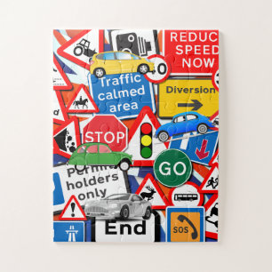 Road Signs and Colourful Cars Jigsaw Puzzle
