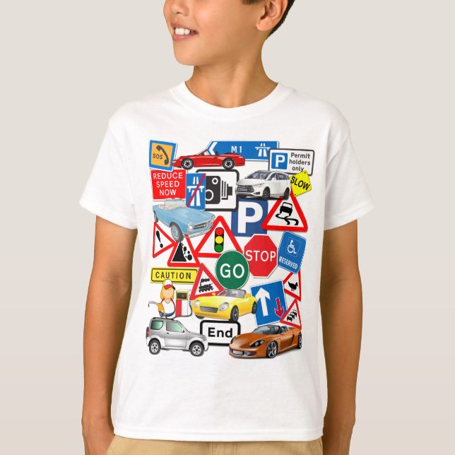 Road Signs and Motorcars T-Shirt (Front)