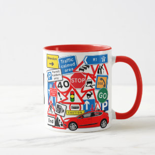 Road Signs and Red Motorcar Mug