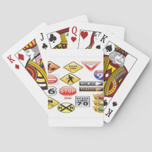 Road signs and traffic light design playing cards